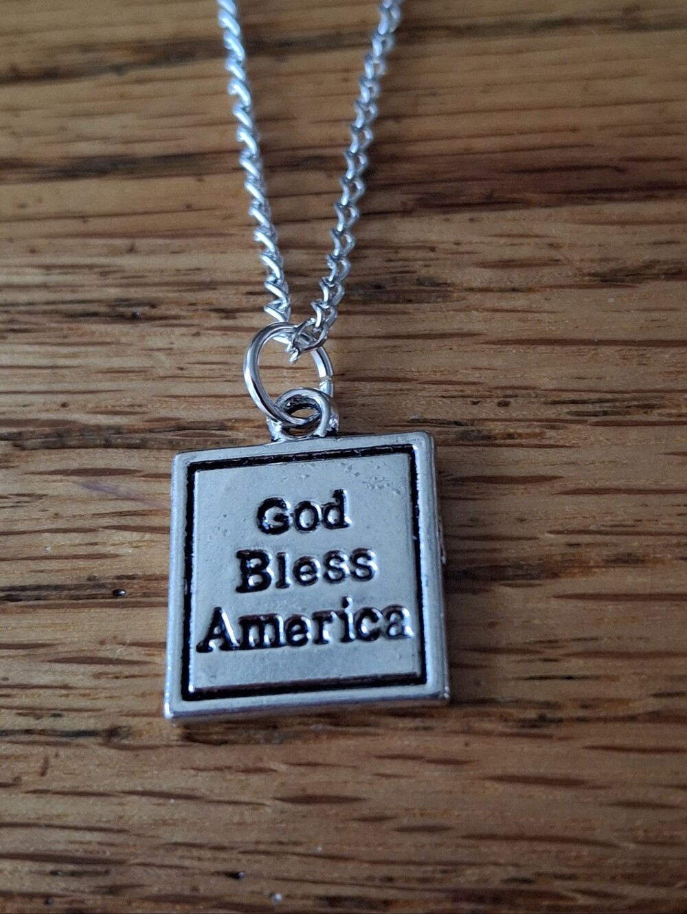 God Bless America Silver Pendant With 18" Necklace